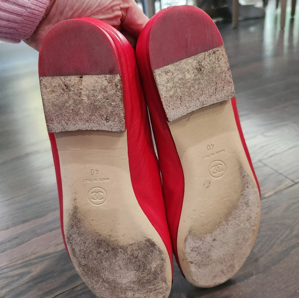 Chanel Sz40 Red & Black Ballet Flats - Picture 4 of 7